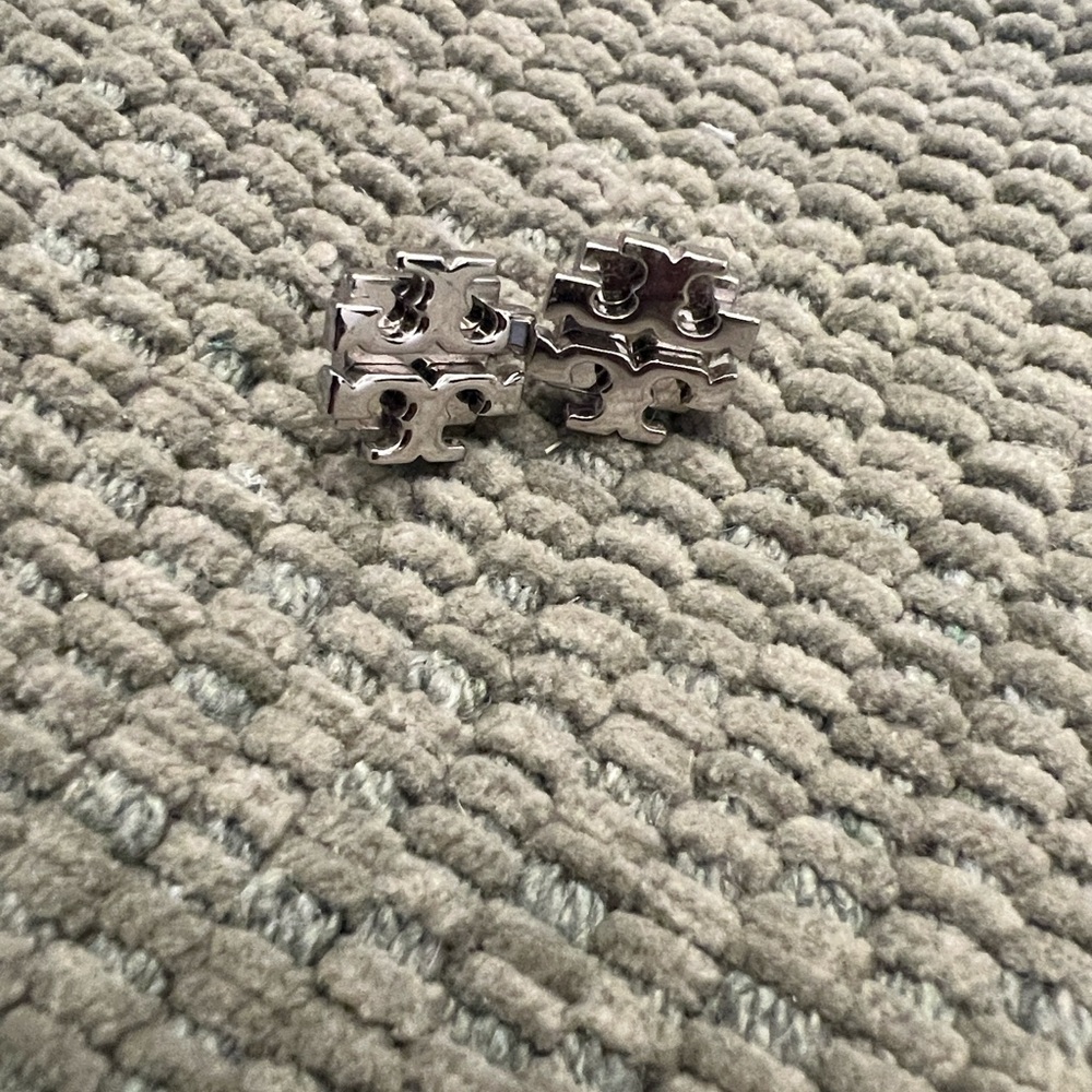 Silver Tory Burch logo earrings